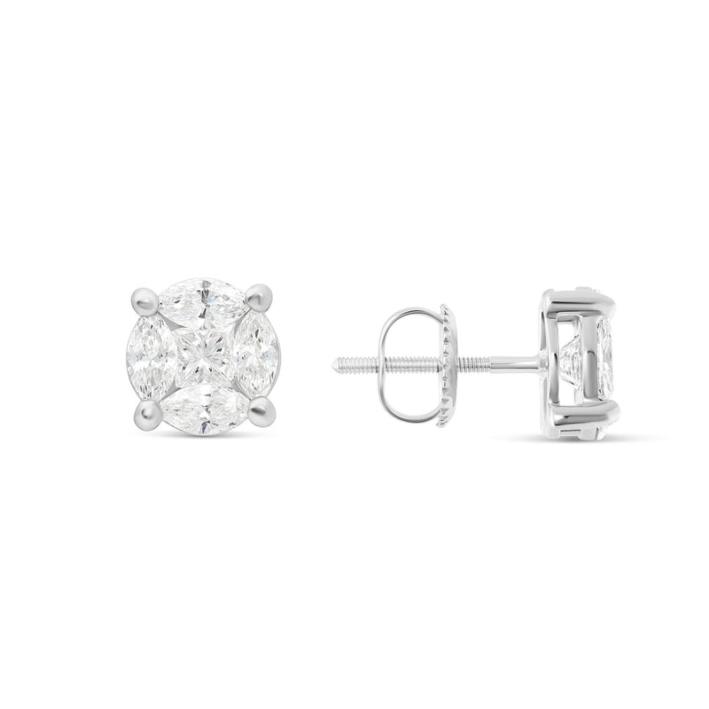 10K Gold Marquise Diamond Stud Earrings