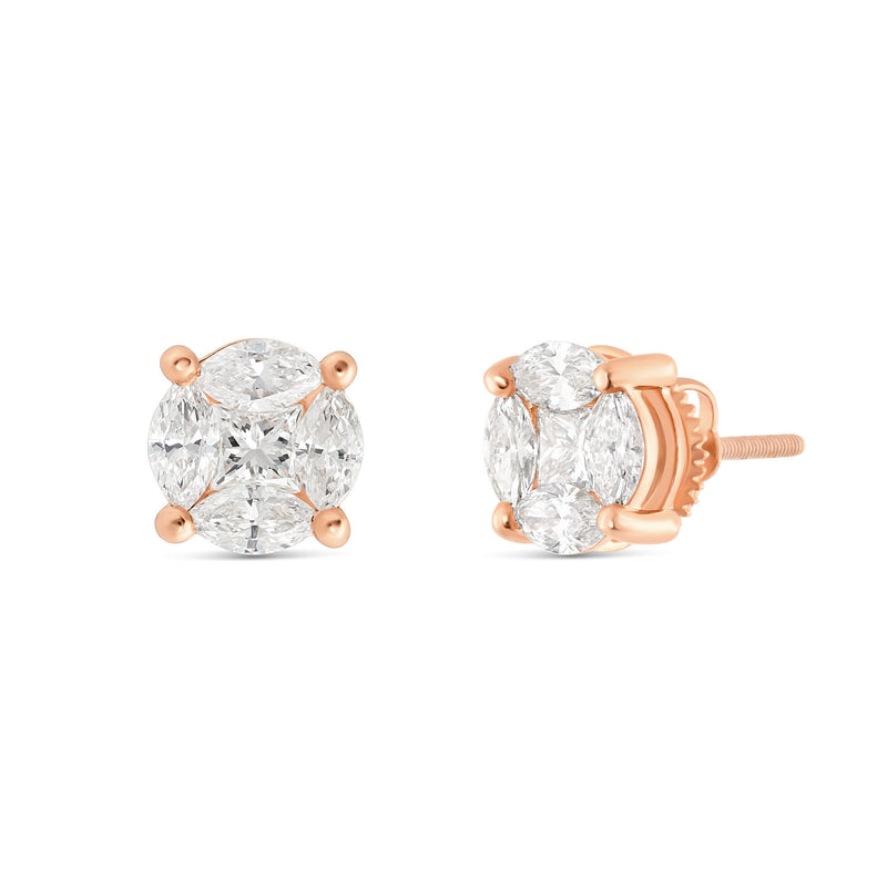 10K Gold Marquise Diamond Stud Earrings