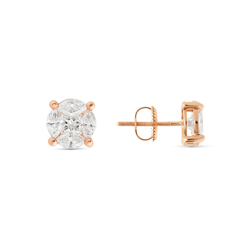 10K Gold Marquise Diamond Stud Earrings