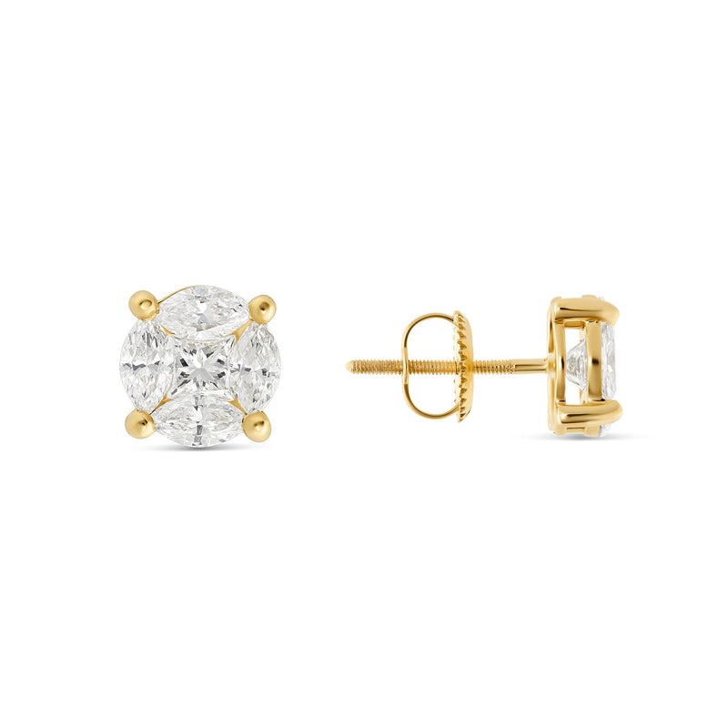 10K Gold Marquise Diamond Stud Earrings