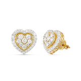 14K Gold 1.33CT Diamond Bilevel Heart Stud Earrings