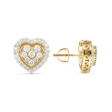 14K Gold 1.33CT Diamond Bilevel Heart Stud Earrings