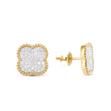 14K Gold .50CT Pave Diamond Clover Flower Stud Earrings