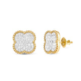 14K Gold .50CT Pave Diamond Clover Flower Stud Earrings