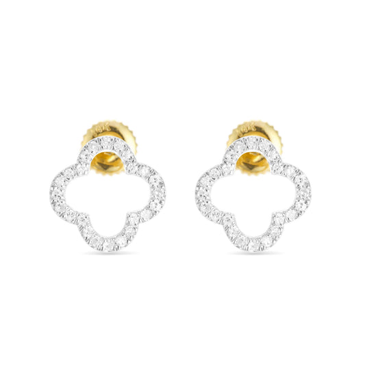 14K Gold .20CT Diamond Clover Flower Stud Earrings