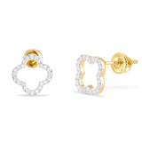 14K Gold .20CT Diamond Clover Flower Stud Earrings