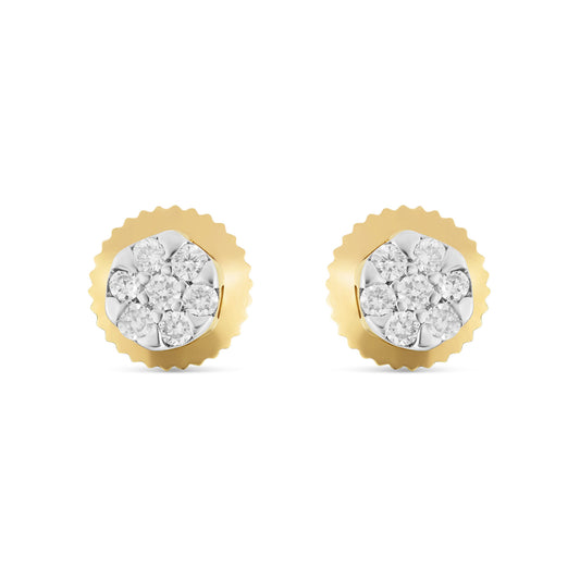 0.15 CT 14K Gold Flower Set Diamond Stud Earrings