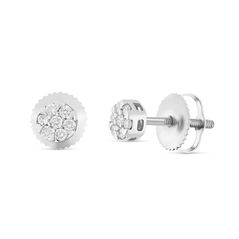 0.15 CT 14K Gold Flower Set Diamond Stud Earrings