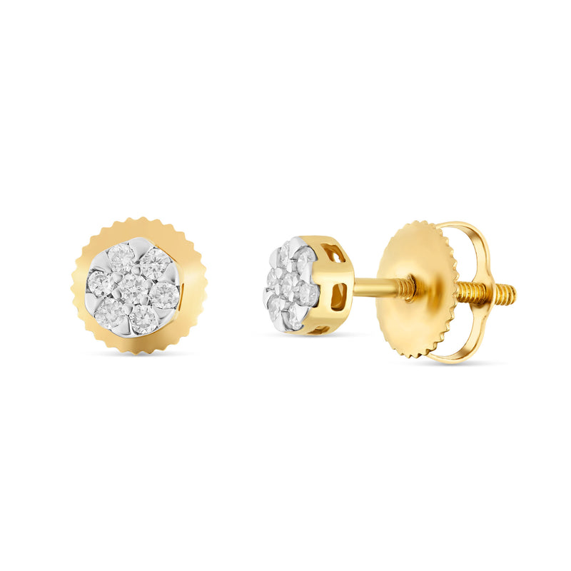 0.15 CT 14K Gold Flower Set Diamond Stud Earrings