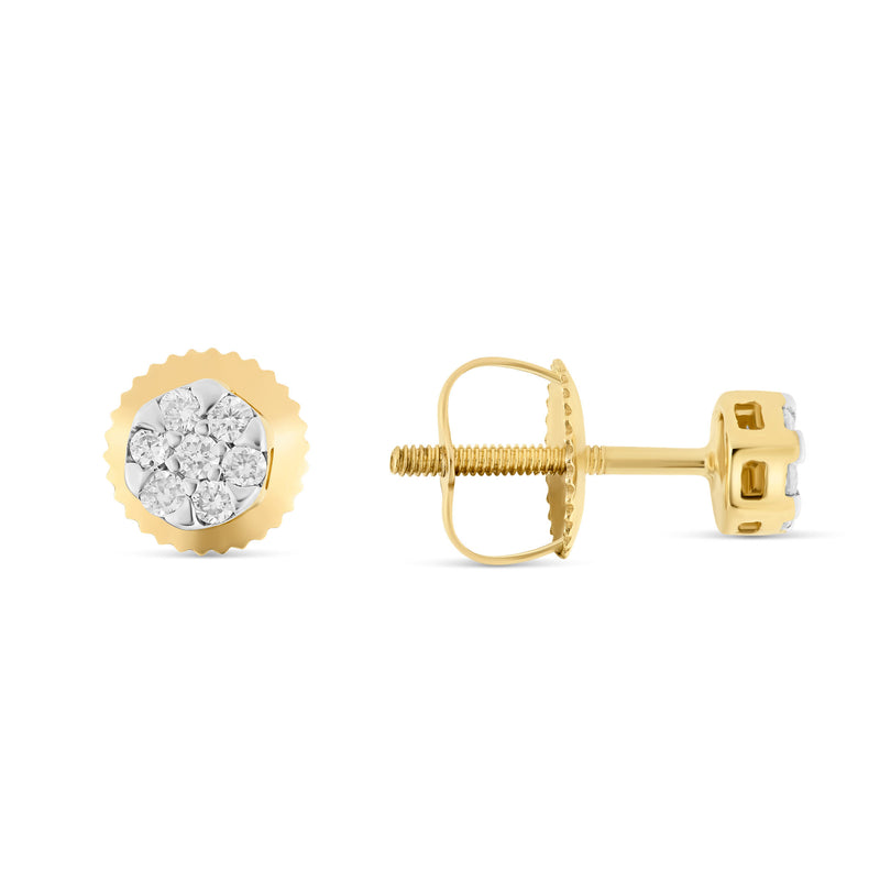 0.15 CT 14K Gold Flower Set Diamond Stud Earrings