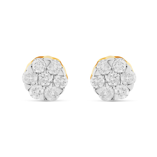 1 ct 14 Karat Flower Set Stud Diamond Stud Earrings