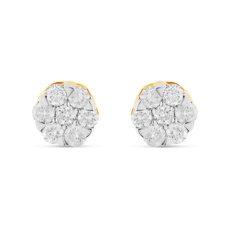 1 ct 14 Karat Flower Set Stud Diamond Stud Earrings