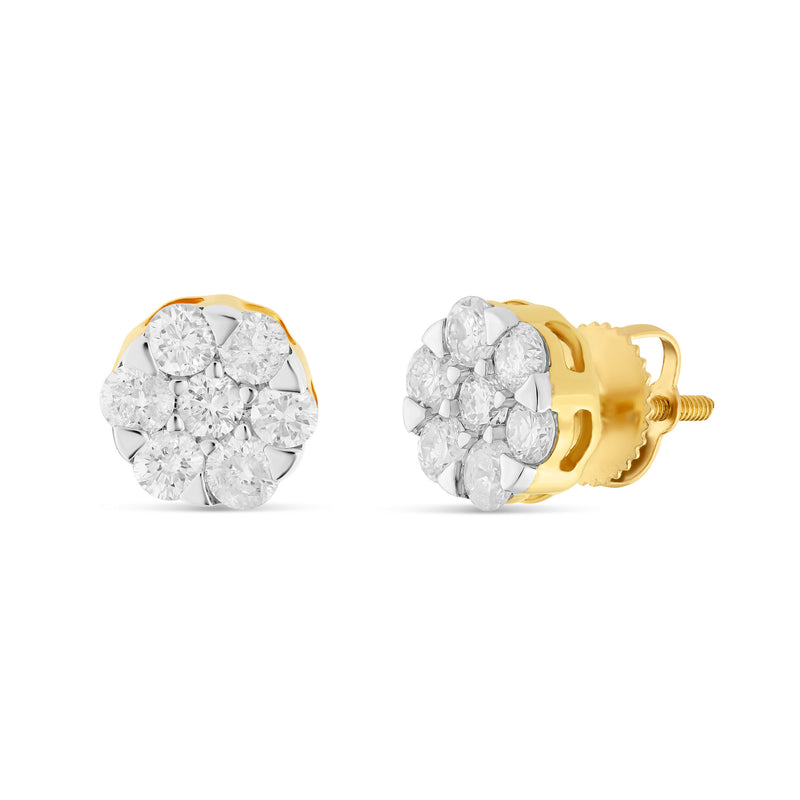 1 ct 14 Karat Flower Set Stud Diamond Stud Earrings