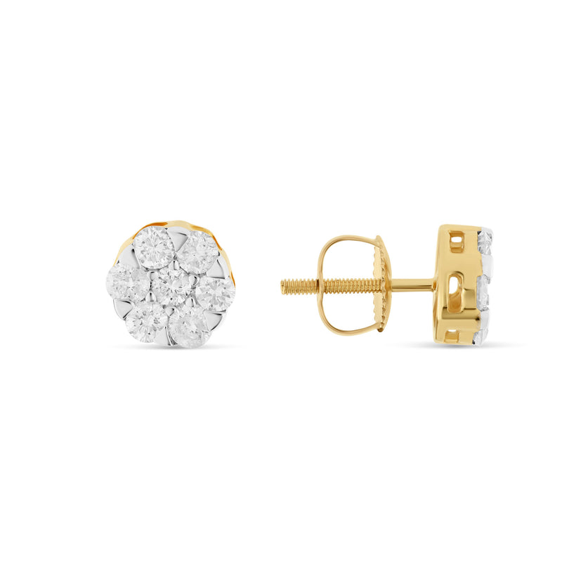 1 ct 14 Karat Flower Set Stud Diamond Stud Earrings