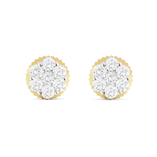 1/2 CT 14 Karat Gold Flower Set Diamond Stud Earrings