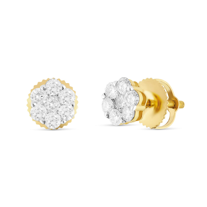 1/2 CT 14 Karat Gold Flower Set Diamond Stud Earrings