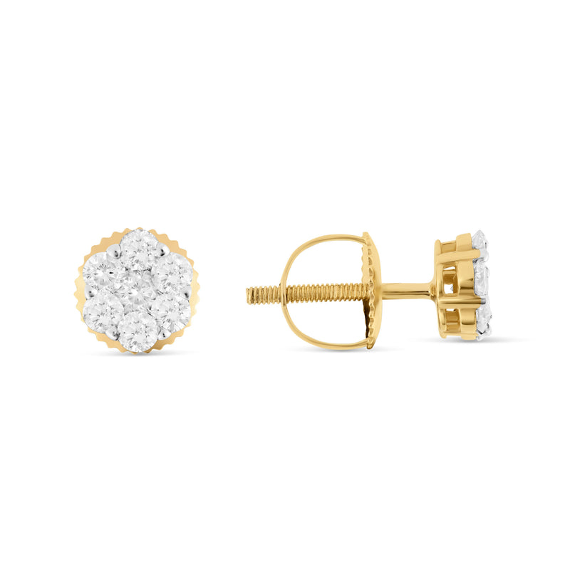 1/2 CT 14 Karat Gold Flower Set Diamond Stud Earrings