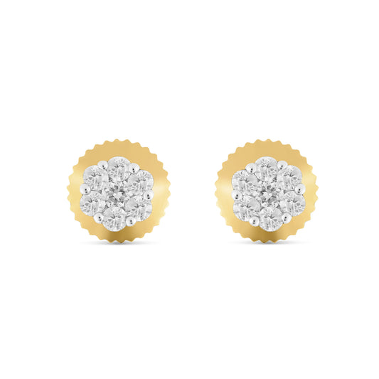 0.25 Ct 14K Gold Diamond Flower Set Stud Earrings