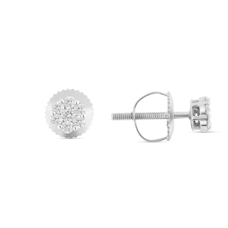 0.25 Ct 14K Gold Diamond Flower Set Stud Earrings