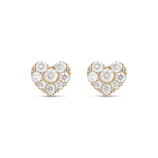 14K Gold Diamond Heart-Shaped Stud Earrings