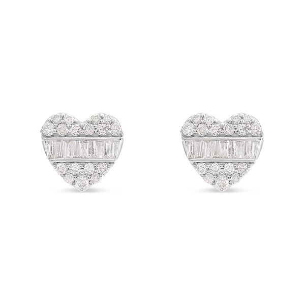 10K White Gold Heart-Shaped Diamond Stud Earrings