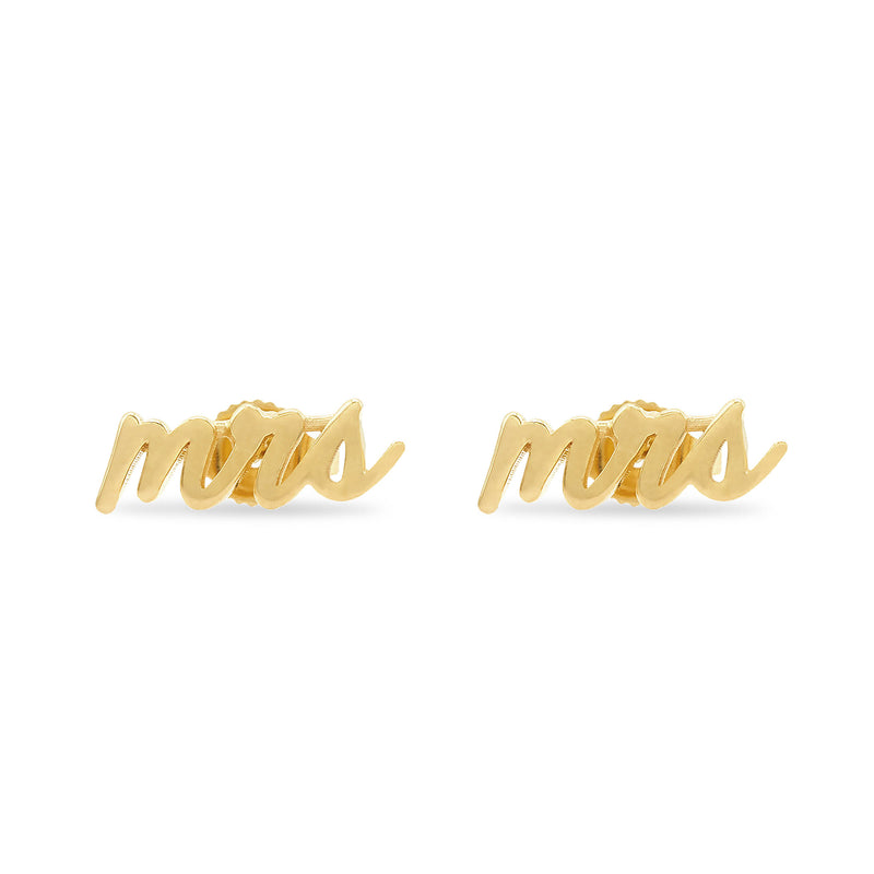 14k Gold "Mrs" Studs