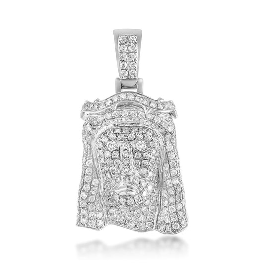 10k White Gold 3ct Diamond Micro Jesus Head Pendant