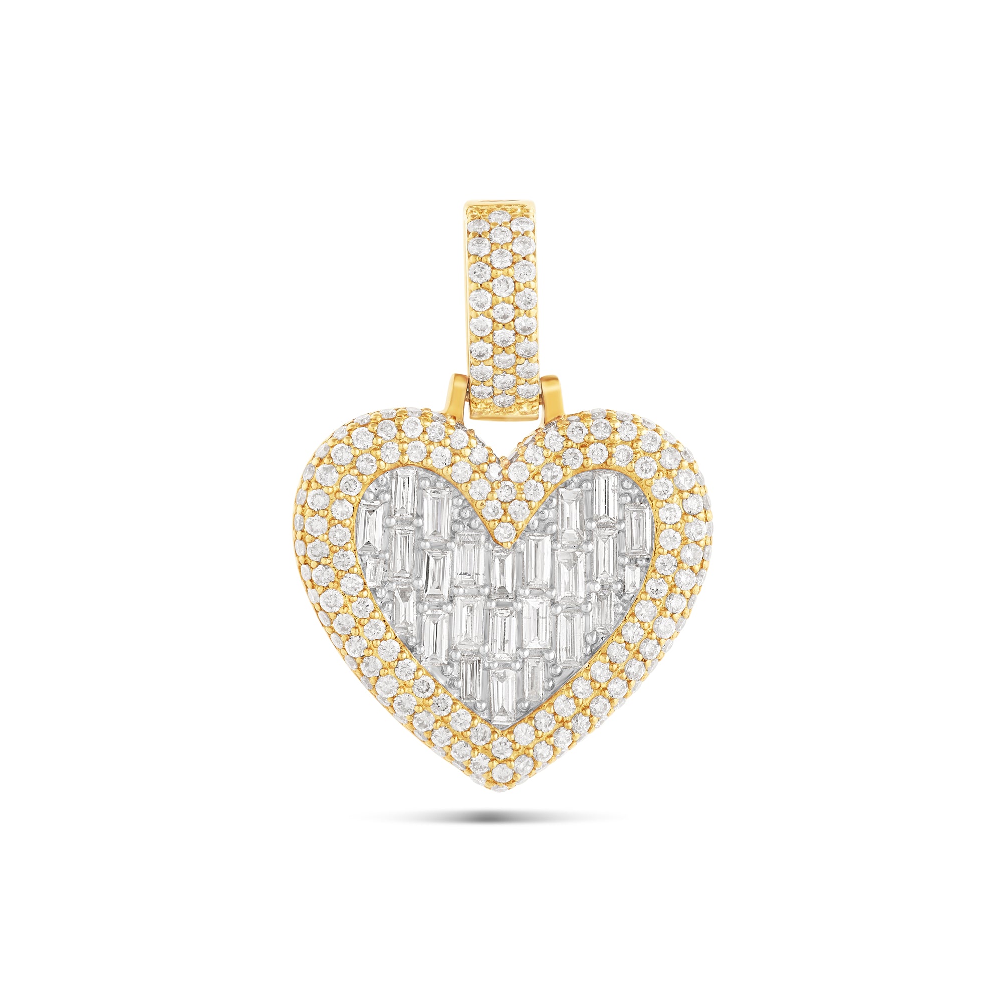 Baguette & Round Diamond Heart Pendant with Bubble Border – SHYNE JEWELERS