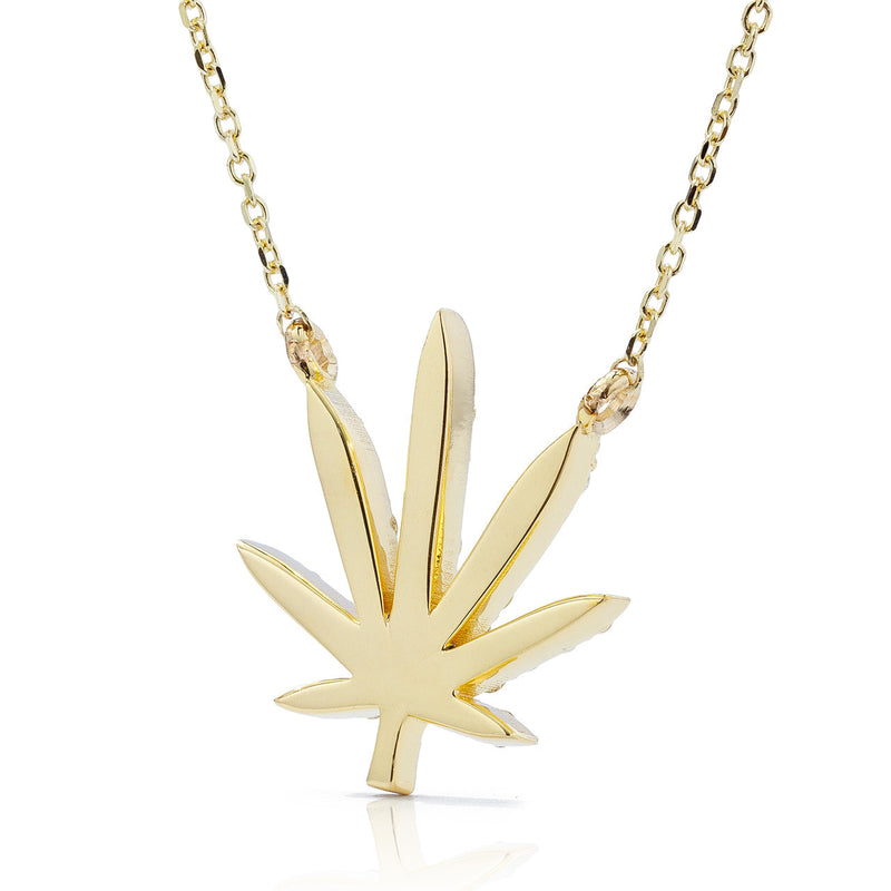 Pot Leaf Necklace 14k Gold 0.52ct Diamond