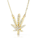 Pot Leaf Necklace 14k Gold 0.52ct Diamond