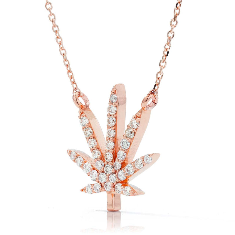 Pot Leaf Necklace 14k Gold 0.52ct Diamond