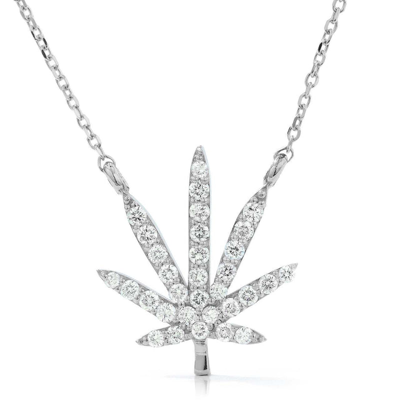 Pot Leaf Necklace 14k Gold 0.52ct Diamond