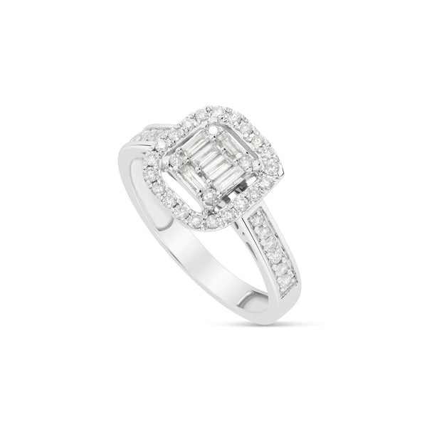 14K White Gold Baguette and Round Diamond Bridal Ring