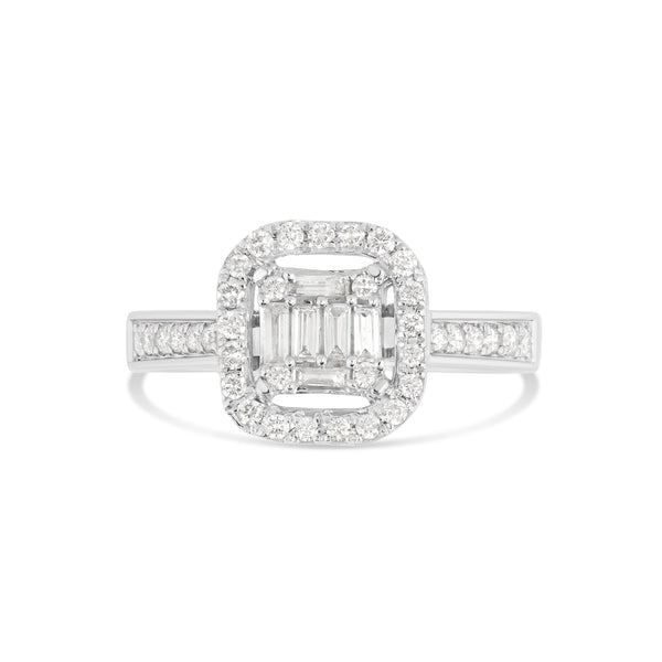 14K White Gold Baguette and Round Diamond Bridal Ring