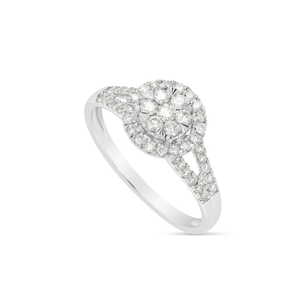 14K White Gold Cluster Diamond Bridal Ring