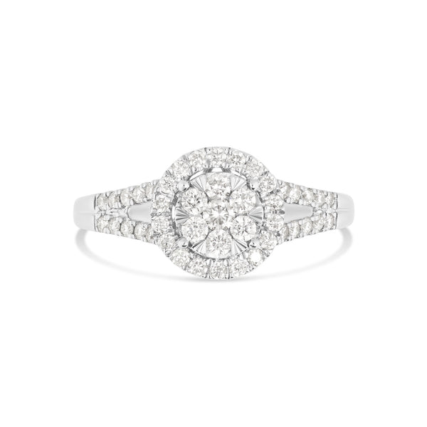 14K White Gold Cluster Diamond Bridal Ring