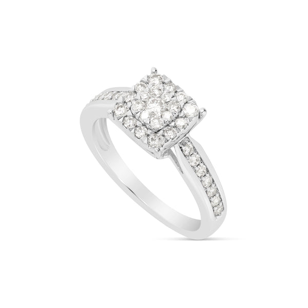 14K White Gold Cluster Diamond Engagement Ring