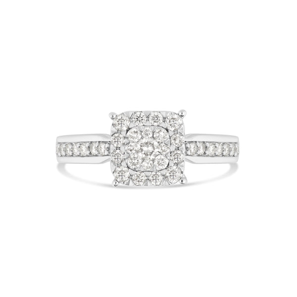 14K White Gold Cluster Diamond Engagement Ring