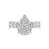 14K White Gold Round Cluster Diamond Teardrop Shaped Engagement Ring