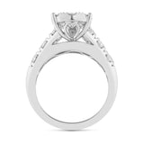 14K White Gold Round Cluster Diamond Teardrop Shaped Engagement Ring