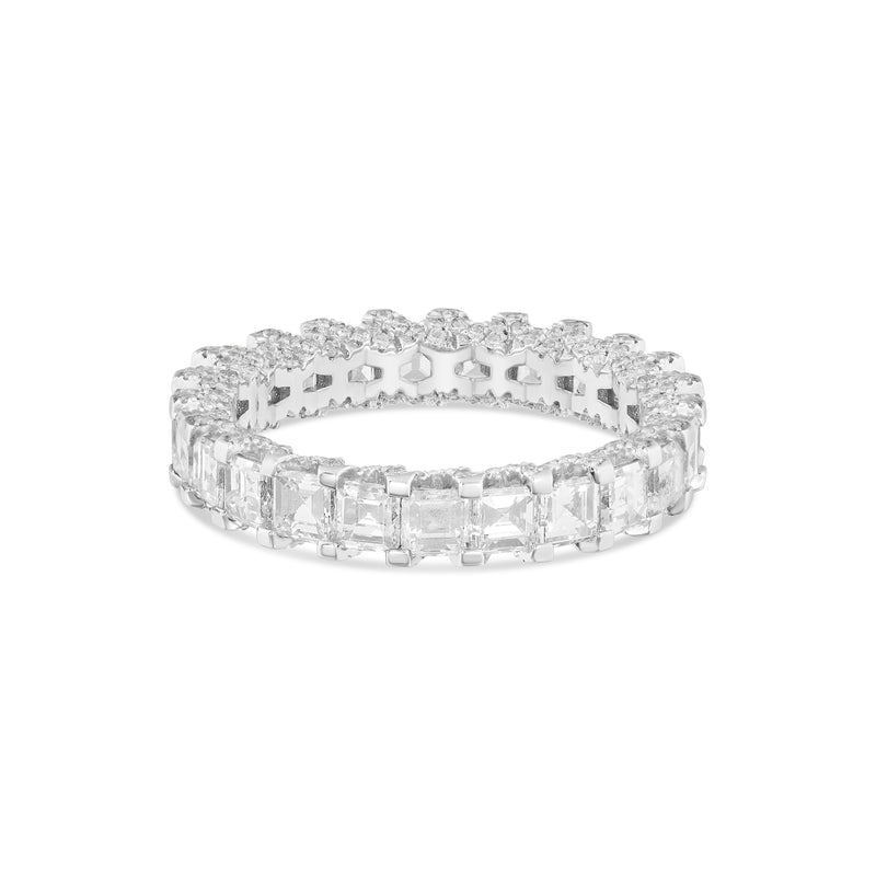 14k White Gold with Emerald Diamond Eternity Band Ring