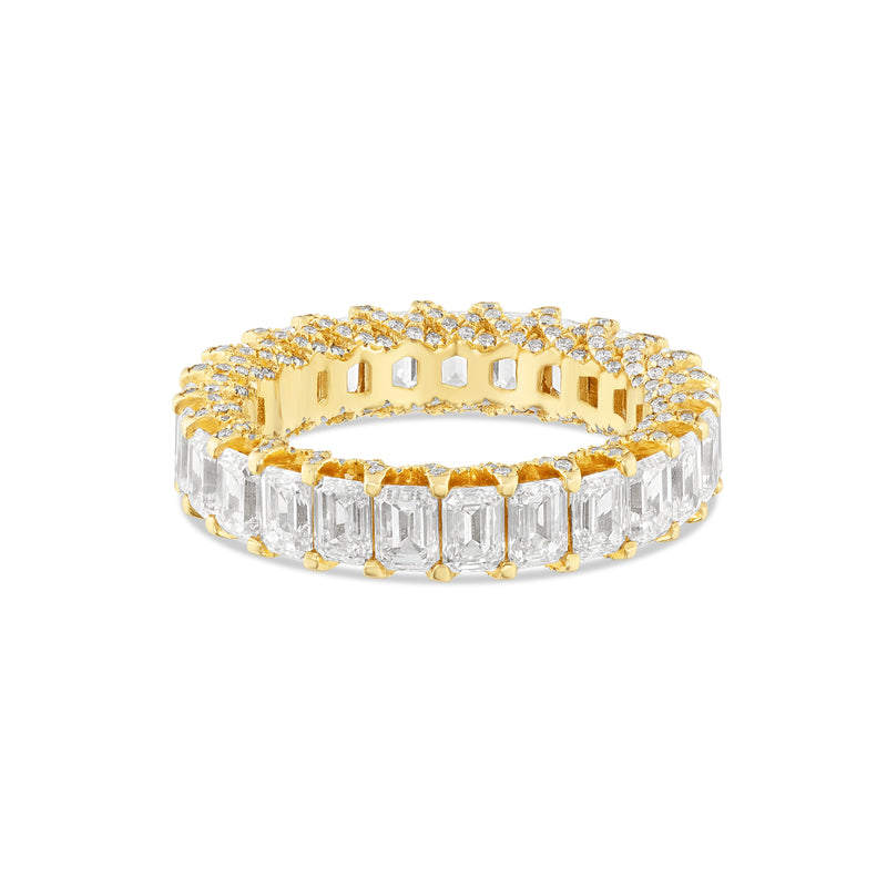 14k Yellow Gold with 3.8 mm VVS Emerald Diamond Eternity Band Ring