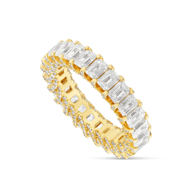 14k Yellow Gold with 3.8 mm VVS Emerald Diamond Eternity Band Ring