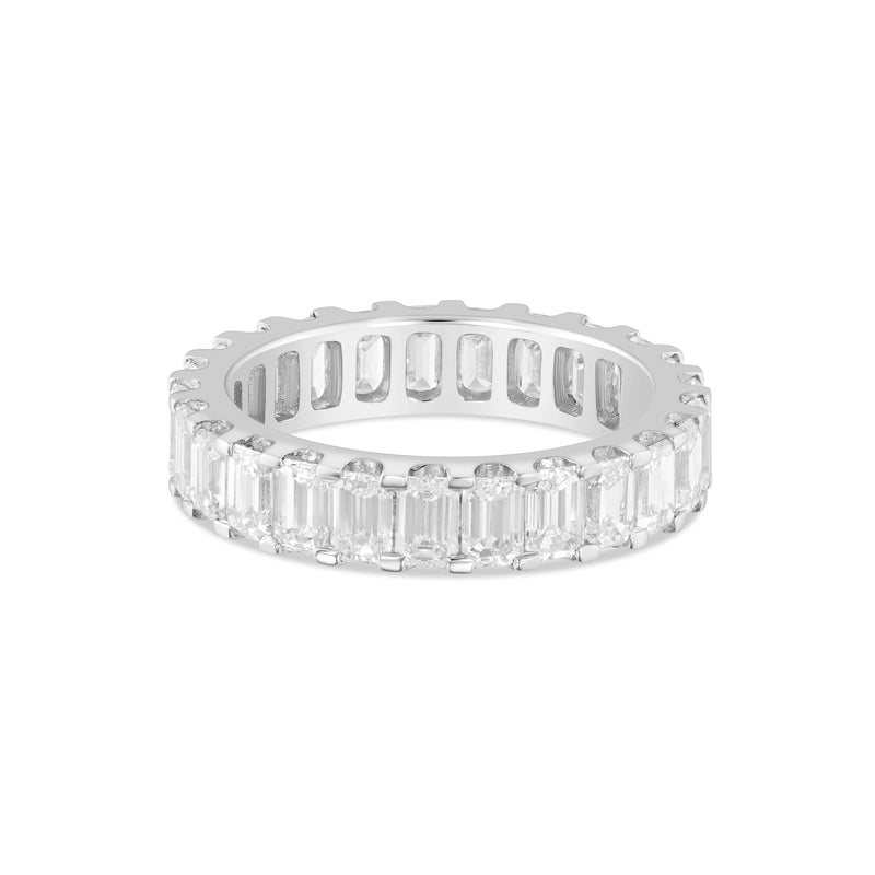 14k White Gold with Emerald Diamond Eternity Band Ring