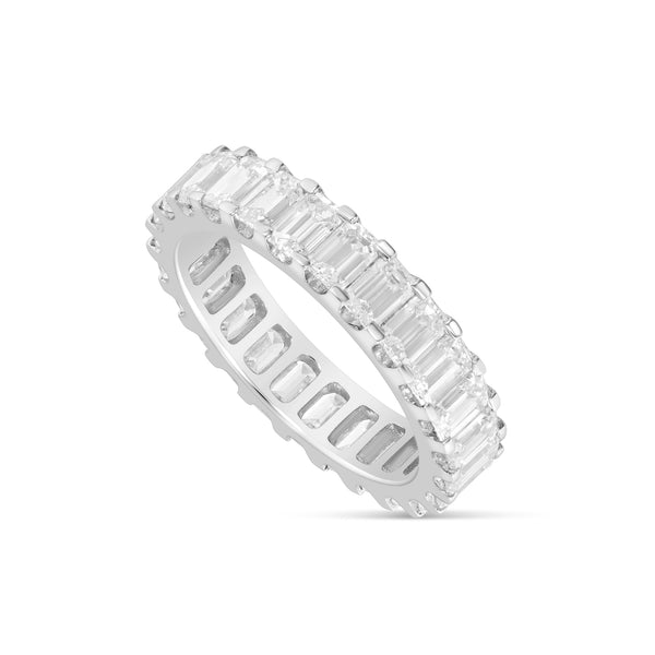 14k White Gold with Emerald Diamond Eternity Band Ring