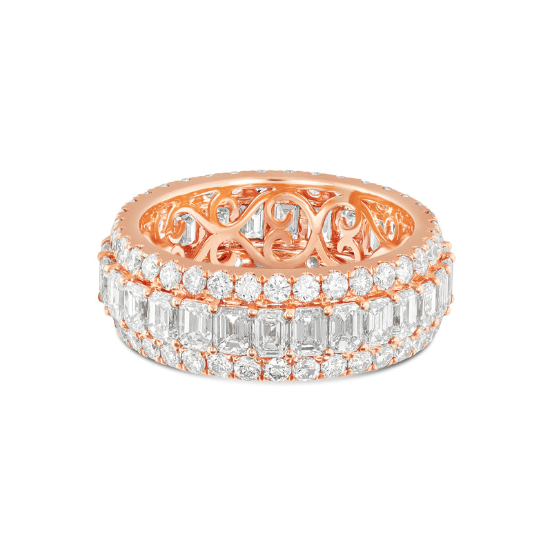 14k Rose Gold Emerald & Round Diamond Men's Eternity Band