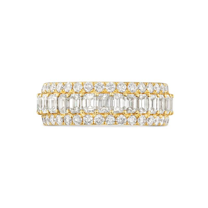 14k Yellow Gold Emerald & Round Diamond Men's Eternity Band