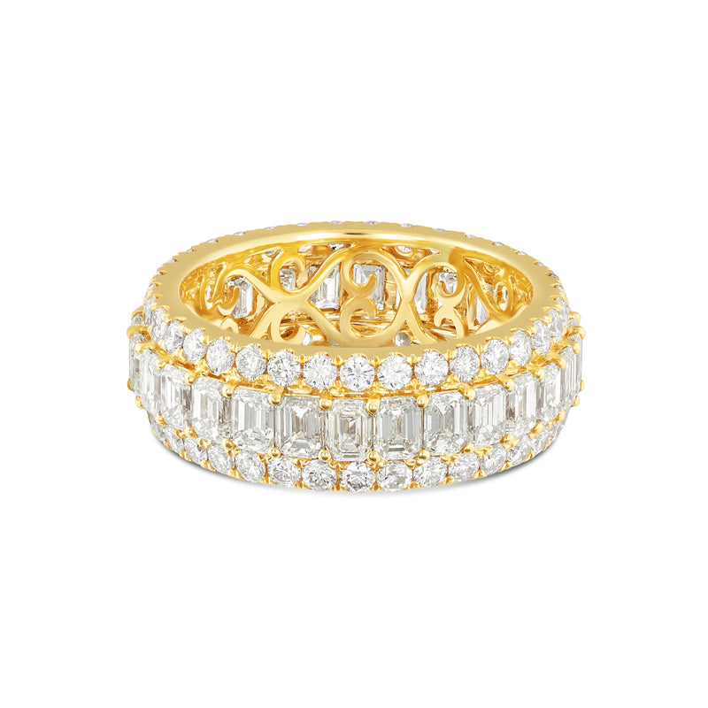 14k Yellow Gold Emerald & Round Diamond Men's Eternity Band