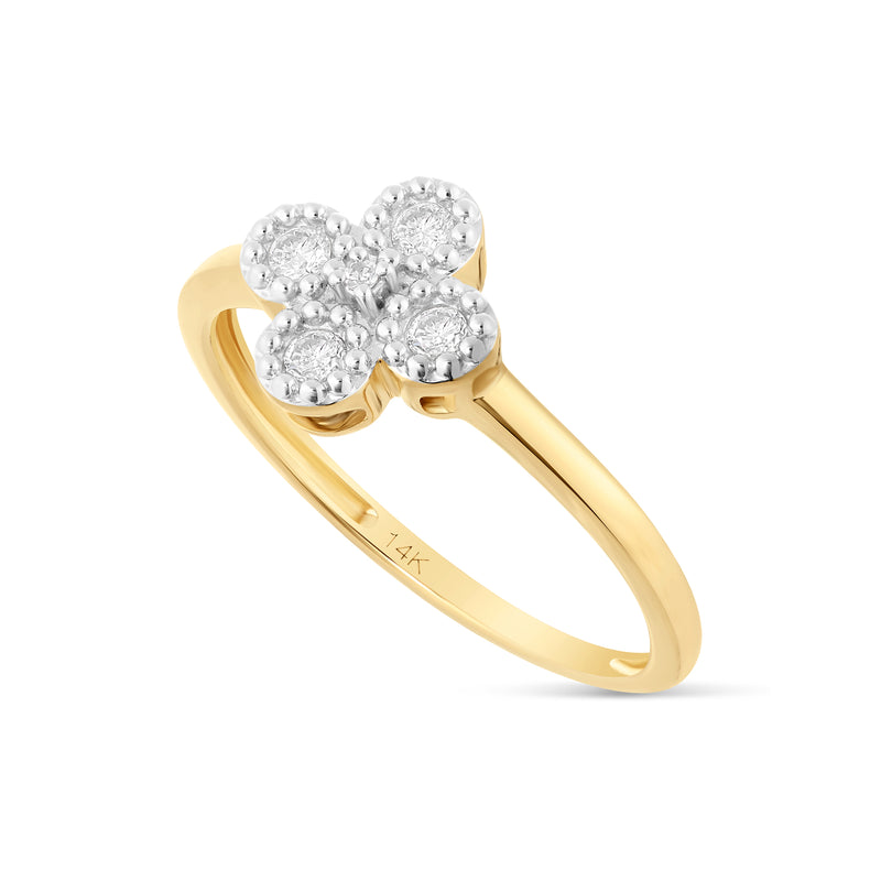 14K Yellow Gold Diamond Clover Ring