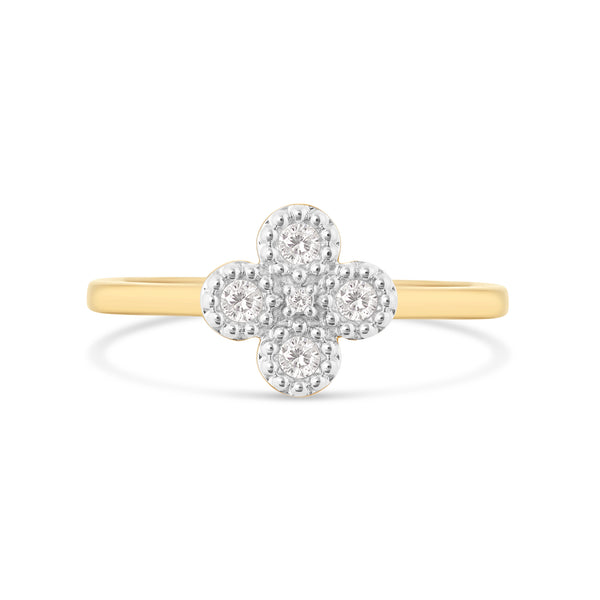 14K Yellow Gold Diamond Clover Ring